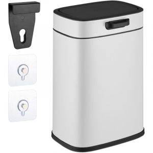 Relaxdays Poubelle de cuisine suspendue Vol. 5 L, conteneur poubelle avec couvercle, plastique, poubelle, HWD : 29 x 21 x 18 cm, blanc