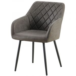 Chaise de salle &agrave; manger marco &ndash; Design industriel &ndash; Accoudoirs &ndash; Rev&ecirc;tement polyester gris &ndash; Pieds en m&eacute;tal noir