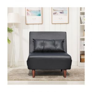 Fauteuil convertible lit une place tissu en cuir PU Noir facile &agrave; nettoyer dimension: 80x90x84 cm-dimension lit: 80x190x28 cm