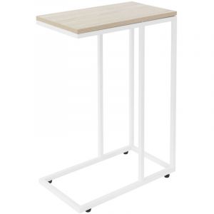ML-Design Table d'Appoint en Forme de C, Chêne/Blanc, 45x25x64 cm, Design Industriel, Structure Métallique, Plateau en Bois, Bout de