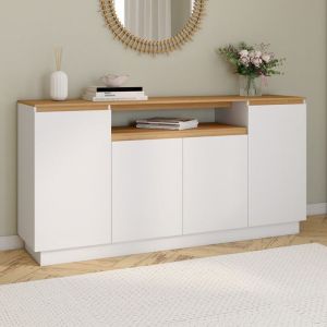 Idmarket Buffet 160 cm SERENA 4 portes avec niche centrale blanc et plateau effet bois