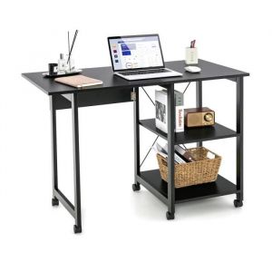 Costway Bureau Pliable Sur Roulettes Structure En Métal 107,5 X 54 X 77 Cm Avec 2 Étagères De Rangement Noir