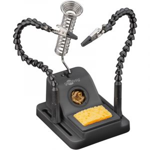Goobay 76561 Aide à la soudure avec 2 cols de cygne flexibles avec pinces crocodiles, support de fer à souder, éponge à souder et laine de nettoyage – Pour platines, modélisme et bricolage