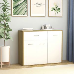 Image de VidaXL Buffet Blanc et chêne sonoma 88x30x70 cm Aggloméré