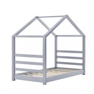 D&eacute;coshop26 Lit pour enfant cabane maison avec sommier &agrave; lattes bois de pin gris 70x140cm 03_0005502