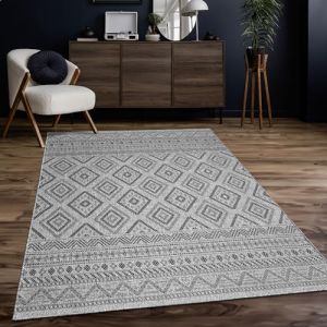 Paco Home Tapis Intérieur & Extérieur Balcon Terrasse Cuisine Motif Ethnique Boho Moderne, Dimension:200 cm carré, Couleur:Anthracite