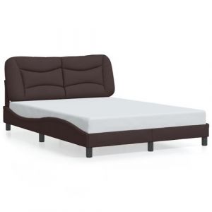 VidaXL Cadre de Lit avec Tête de Lit, Lit Rembourré, Sommier à Lattes, Lit Double, Lit Adulte de Chambre à Coucher Intérieur, Moderne, Marron Foncé 140x190 cm Tissu