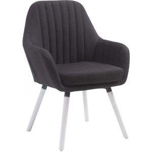 CLP Chaise de Salle &agrave; manger Florian en tissu avec Pi&egrave;tement en bois de h&ecirc;tre ou de ch&ecirc;ne noir Blanc