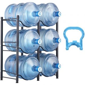 VEVOR Rack à Bonbonnes à 3 Niveaux, Support Bouteille d’Eau de 18,9 L Capacité 6 Pièces, Range Bonbonnes d’Eau Solide à Double Rangée, en Fer, Rangement pour Cuisine, Bureau, Salon, Usine, Noir
