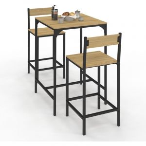 Idmarket Ensemble table de bar carrée DETROIT 60 cm et 2 chaises de bar design industriel