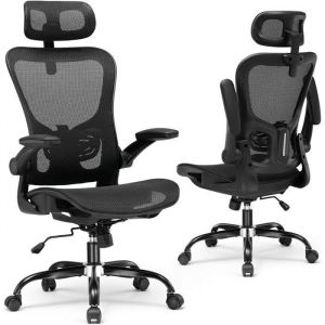 Chaise de Bureau Ergonomique, Fauteuil avec Appui-t&ecirc;te R&eacute;glable, Accoudoirs Rabattables, Soutien Lombaire, Chaise de Gaming Fonction Bascule, Si&egrave;ge