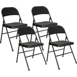 Homcom Lot de 4 chaises pliantes assise dossier rembourrés acier tissu toucher lin noir