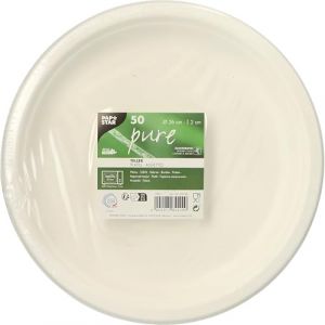 Papstar 50 assiettes en canne à sucre pure non divisée Ø 26 cm · 2 cm Blanc