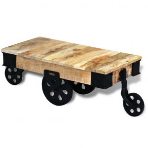 VidaXL Vidal XL Table basse avec roues Bois de manguier brut