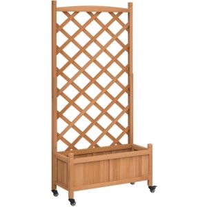 VidaXL Jardinière Avec Treillis Et Roues Marron Bois Massif De Sapin