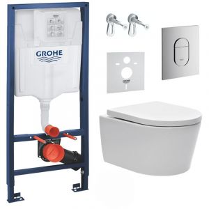 Grohe Pack WC b&acirc;ti support Solido 113cm + Cuvette SAT rimless fixations invisibles + Abattant softclose + Plaque chrome (ArenaSat)