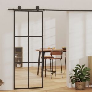 VidaXL Porte coulissante et quincaillerie Verre ESG/Aluminium 76x205cm Noir