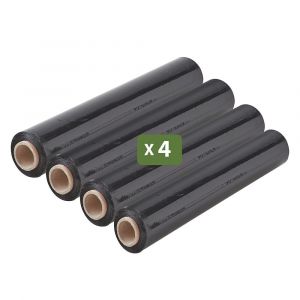 Image de Pack And Move - Lot 4 Rouleaux Film Étirable - 300 M - Noir - Film Déménagement Film Emballage Film Palette Film Protection