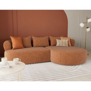 Canapé d'angle droit 4 places en velours texturé terracotta