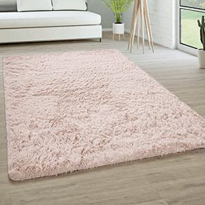 Paco Home - Tapis De Salon Poils Longs Fausse Fourrure Shaggy Moelleux Monochrome Cr&egrave;me, 80 cm rond