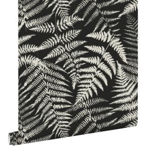 Estahome - papier peint foug&egrave;res noir et blanc