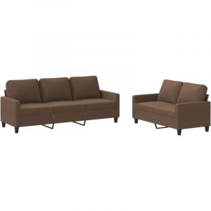 VidaXL Ensemble de Canap&eacute;s avec Coussins 2 pcs, Canap&eacute;s avec Accoudoirs et Dossier, Ensemble de Meubles, Mobilier de Salle de S&eacute;jour, Moderne, Marron Tissu 3201463