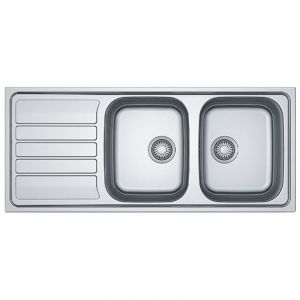 Franke Evier 2 bacs avec &eacute;gouttoir FLASH FLN 621 - En inox - Dimensions: 116x50 cm - Livr&eacute; avec siphon