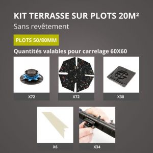 Kit terrasse sur plots sans rev&ecirc;tement 20m&sup2; - finition blanc perle - 50/80 mm - JOUPLAST