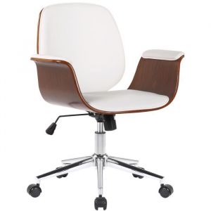 Image de CLP Fauteuil de Bureau Kemberg en Similicuir avec Coque en Bois et Piètement Métal [Noyer - Blanc]