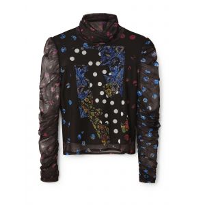 Desigual Tshirt en tulle patch &agrave; motif et fleurs. Noir - Taille 040