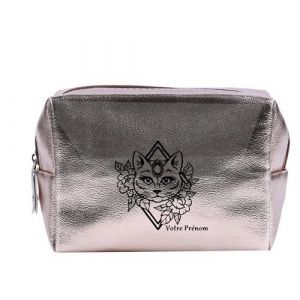 Grande trousse et pochette de maquillage Rose gold Taperso avec motif Chat fleur personnalisee
