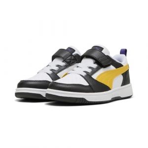 Puma Rebound V6 Lo AC+ PS Basket, Noir Jaune Sizzle Blanc, 35 EU