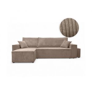 Image de Loungitude Canapé FARAH dangle réversible et convertible 4 places avec un pouf en velours côtelé - Taupe