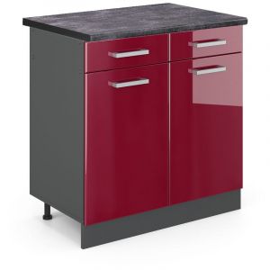 Meuble cuisine R-Line, Rouge bordeaux Haute brillance, 80 cm, pt Anthracite Vicco