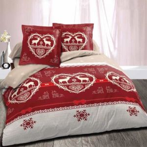 Housse de couette Chalet Winter Rouge 240x260 - Fibre naturelle - Style montagne