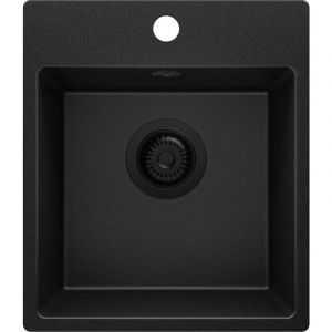 Primagran - Evier Cuisine en Granit 38x44cm, Lavabo 1 bac + Kit de Vidage, Évier à Encastrer au meuble 40cm - Riga Easy, Tout Noir
