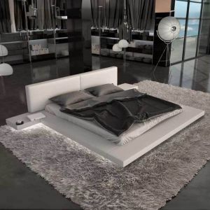 Pro Et Discount - Grand Lit plateforme king size blanc 180 x 200 xxl tables de chevets