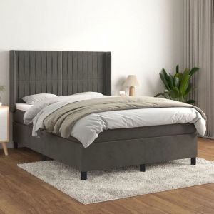 VidaXL Sommier à Lattes de Lit et Matelas, Lit Rembourré, Lit Double, Lit Adulte de Chambre à Coucher Intérieur, Moderne, Gris Foncé 140x190cm Velours 3132796
