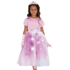 Rubie's Déguisement de princesse lumineuse rose avec gants satinés et tiare argentée - Taille 7-8 ans - Incarne la princesse de tes reves !