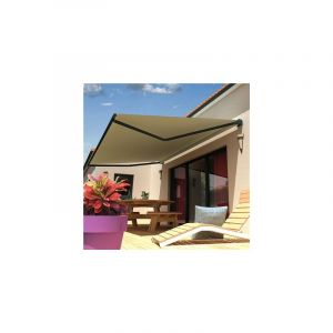 Intersun STORE Loggia RUBY Gris Anthracite4,00x3,00 ML Motoris&eacute; Secours &agrave; T&eacute;l&eacute;commande - Toile Ecrue