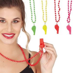 4 colliers perles fluo avec sifflet à roulette adulte - modèle aléatoire - guirca 18844