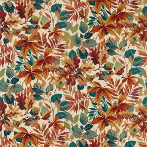 Fauteuil bergère en bois et lin imprimé motifs tropicaux à motifs