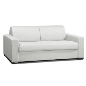 Italian Spirit Canapé convertible 3-4 places ALLURE matelas 20cm sommier lattes 160cm RENATONISI cuir vachette recyclé blanc cassé