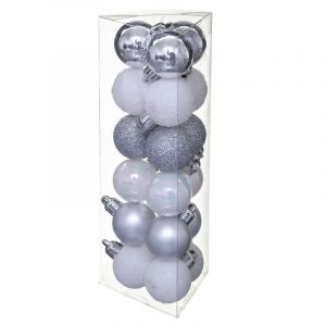 Image de Kit de 18 boules de Noël 30 mm Argent et blanc