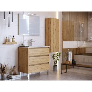 Image de Bobochic Ensemble de salle de bain 80 cm avec pieds et colonne BAYO chêne clair - Bois naturel