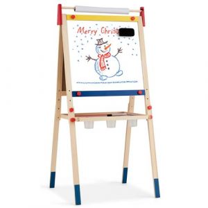 COSTWAY 3en1 C valet de Peintre pour Enfants avec Rouleau de Papier,Tableau Blanc Magnétique en Bois de Pin Hauteur Réglable