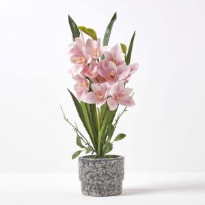Image de Orchid&eacute;e artificielle rose en pot fonc&eacute; en ciment 58 cm - Homescapes