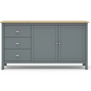 Image de Homifab - Buffet 2 portes 3 tiroirs en bois massif vert kaki 150 cm- Macha