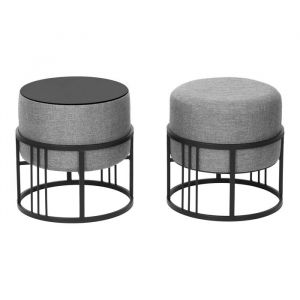 [en.casa] - Lot de 2 poufs empilables Tas multifonctionnel rond gris clair