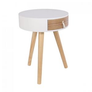 Mes Chevet rond 1 tiroir 35x46 cm en bois naturel et blanc